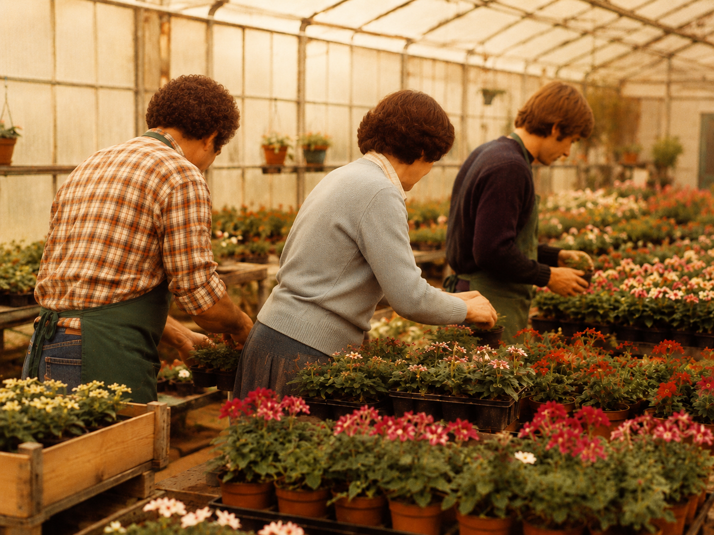 Les débuts d’Europlantes en 1978, travail des plantes en serre